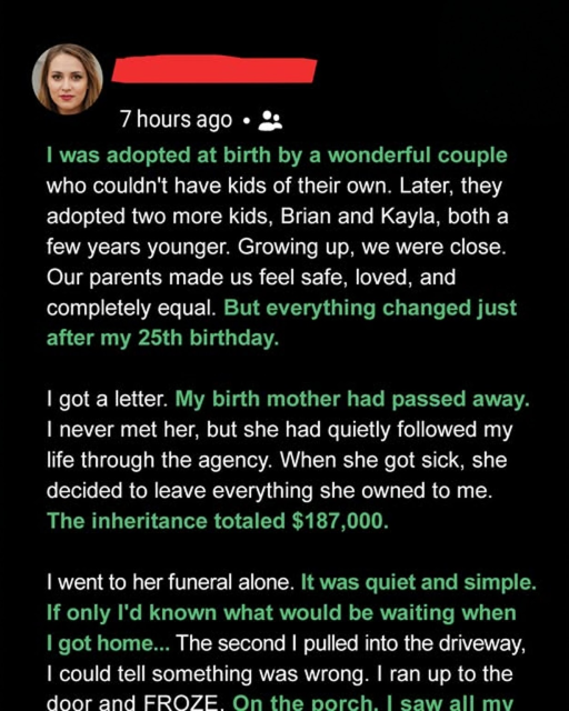 I Never Met My Birth Mother, Yet She Left Me $187K — What I Found at Home After the Funeral Took My Breath Away