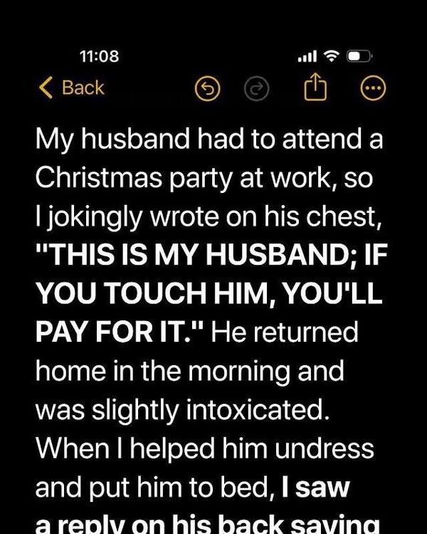 I Wrote a Joke on My Husband’s Chest Before His Office Party — I Never Expected the Reply