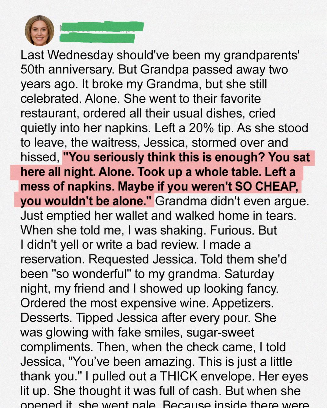 A Waitress Laughed at My Grandma’s Tip — She Never Expected My Response