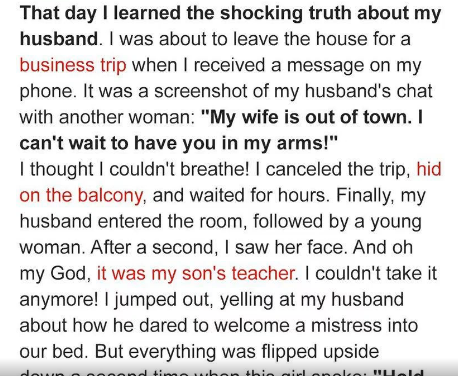 A Wife’s Unexpected Discovery About Her Husband and Their Son’s Teacher