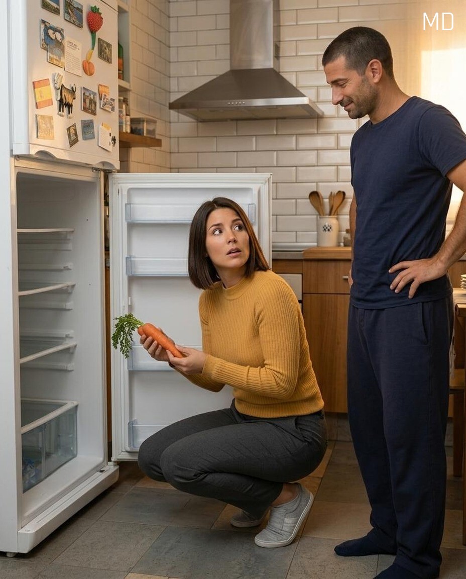 Ana was cleaning the refrigerator when, suddenly, her husband appeared in the kitchen doorway.
